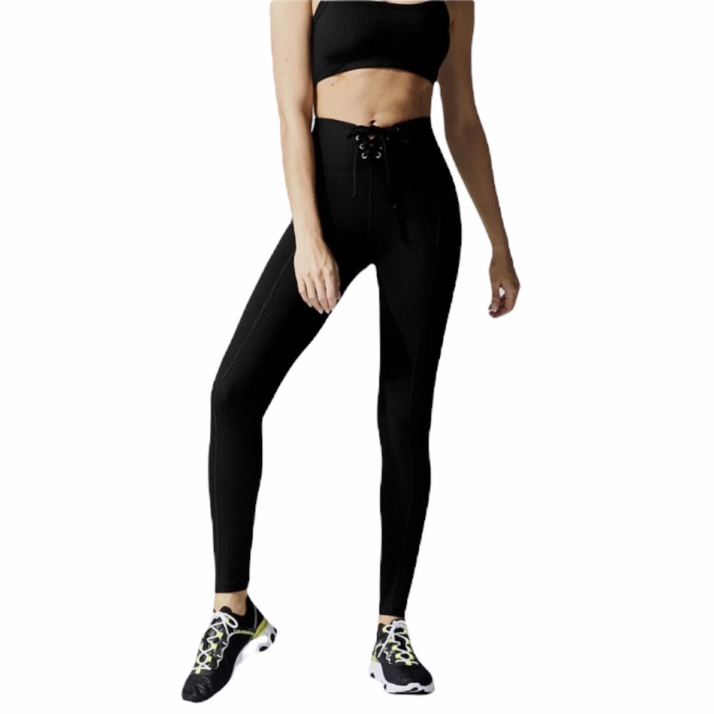 Year of Ours Ribbed Lace-up Leggings Black Small
